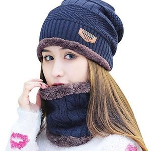 Blue Hat Scarf Gloves Set Beanie Hat Knit Skull Caps  Neck Warmer for M…​​